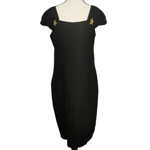 Jessica Howard Vintage Black Linen Blend Square Neck Midi Dress Size 12